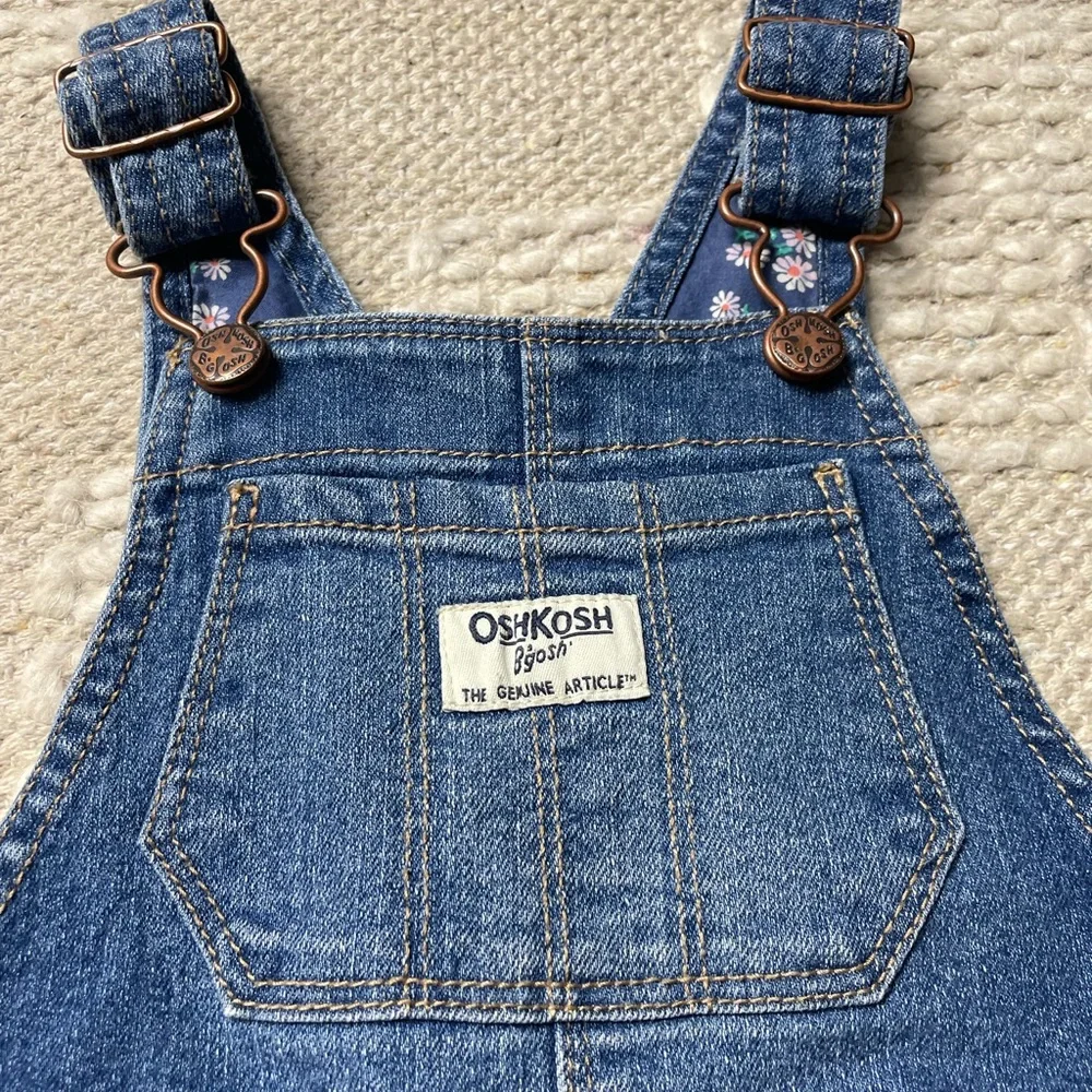 OshKosh B'Gosh Baby Denim Overalls Small Daisy Detail Medium Wash 24 Months